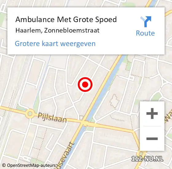 Locatie op kaart van de 112 melding: Ambulance Met Grote Spoed Naar Haarlem, Zonnebloemstraat op 2 juli 2022 10:27
