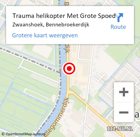 Locatie op kaart van de 112 melding: Trauma helikopter Met Grote Spoed Naar Zwaanshoek, Bennebroekerdijk op 2 juli 2022 10:54