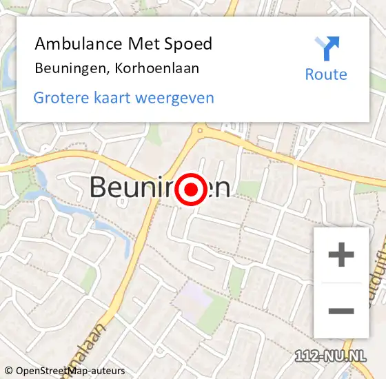 Locatie op kaart van de 112 melding: Ambulance Met Spoed Naar Beuningen, Korhoenlaan op 2 juli 2022 11:29