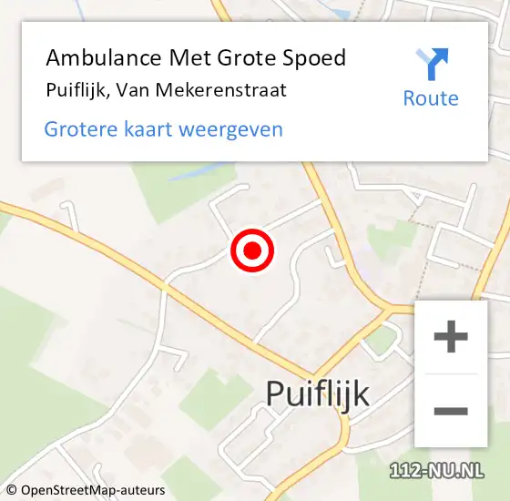 Locatie op kaart van de 112 melding: Ambulance Met Grote Spoed Naar Puiflijk, Van Mekerenstraat op 2 juli 2022 12:09