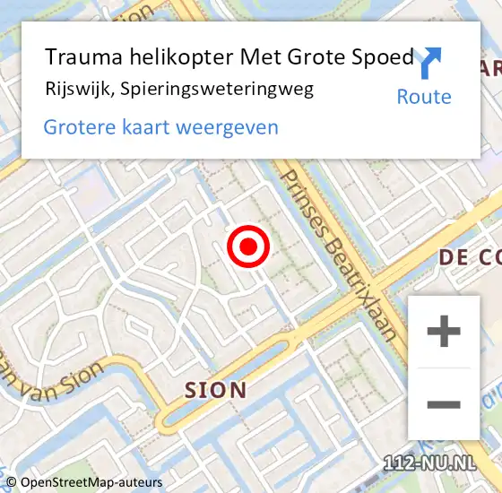 Locatie op kaart van de 112 melding: Trauma helikopter Met Grote Spoed Naar Rijswijk, Spieringsweteringweg op 2 juli 2022 14:42