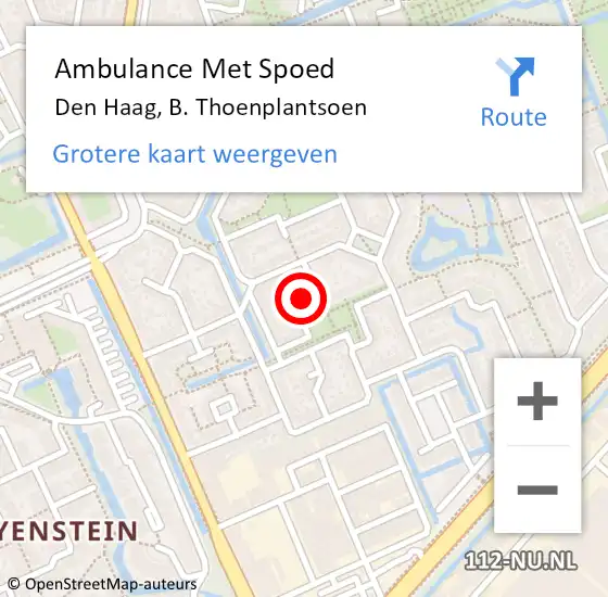 Locatie op kaart van de 112 melding: Ambulance Met Spoed Naar Den Haag, B. Thoenplantsoen op 2 juli 2022 14:49