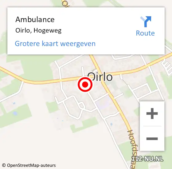 Locatie op kaart van de 112 melding: Ambulance Oirlo, Hogeweg op 22 juli 2014 02:41