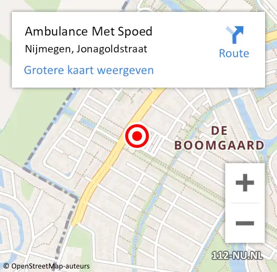 Locatie op kaart van de 112 melding: Ambulance Met Spoed Naar Nijmegen, Jonagoldstraat op 2 juli 2022 19:40
