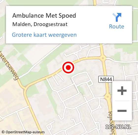 Locatie op kaart van de 112 melding: Ambulance Met Spoed Naar Malden, Droogsestraat op 2 juli 2022 20:33