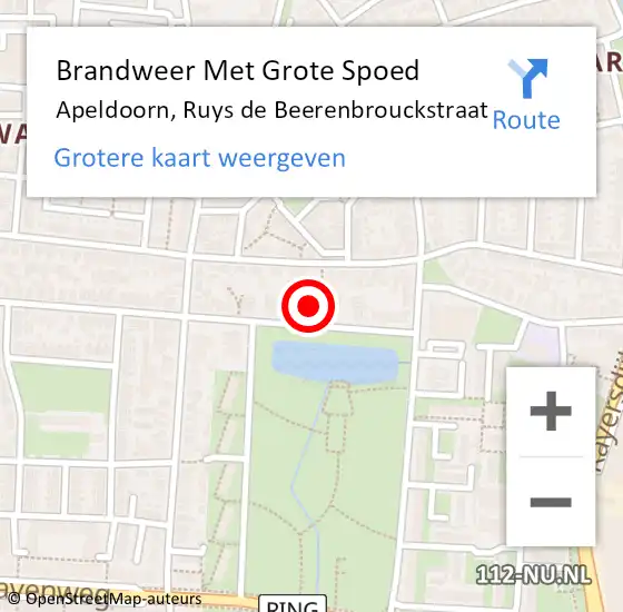 Locatie op kaart van de 112 melding: Brandweer Met Grote Spoed Naar Apeldoorn, Ruys de Beerenbrouckstraat op 3 juli 2022 00:30