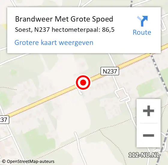Locatie op kaart van de 112 melding: Brandweer Met Grote Spoed Naar Soest, N237 hectometerpaal: 86,5 op 3 juli 2022 04:48
