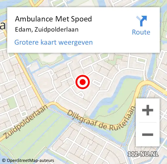 Locatie op kaart van de 112 melding: Ambulance Met Spoed Naar Edam, Zuidpolderlaan op 3 juli 2022 08:43