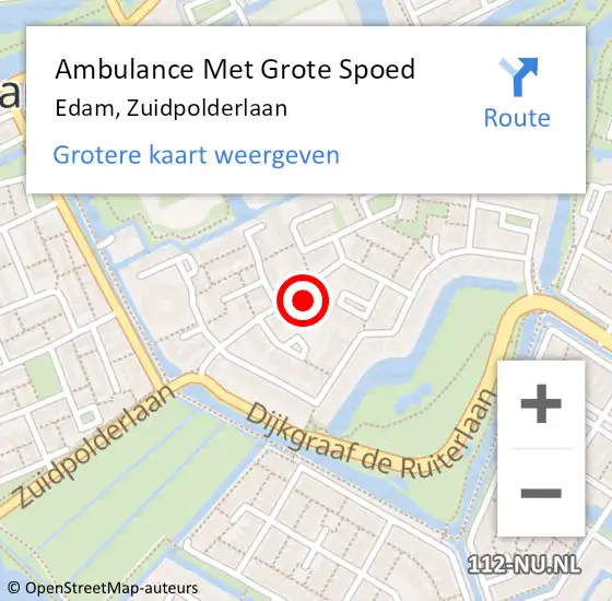 Locatie op kaart van de 112 melding: Ambulance Met Grote Spoed Naar Edam, Zuidpolderlaan op 3 juli 2022 08:44