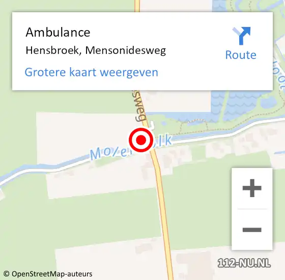 Locatie op kaart van de 112 melding: Ambulance Hensbroek, Mensonidesweg op 3 juli 2022 09:06