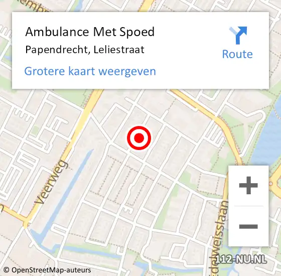 Locatie op kaart van de 112 melding: Ambulance Met Spoed Naar Papendrecht, Leliestraat op 3 juli 2022 11:30