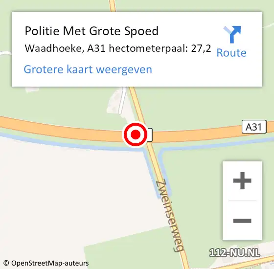 Locatie op kaart van de 112 melding: Politie Met Grote Spoed Naar Waadhoeke, A31 hectometerpaal: 27,2 op 3 juli 2022 13:44