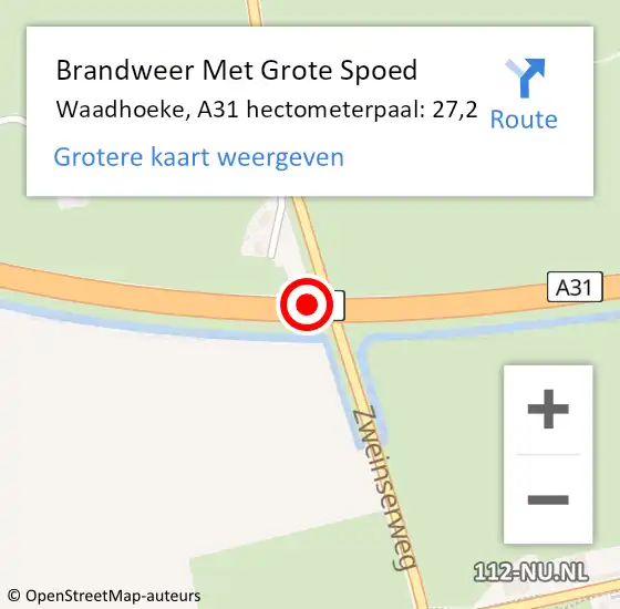 Locatie op kaart van de 112 melding: Brandweer Met Grote Spoed Naar Waadhoeke, A31 hectometerpaal: 27,2 op 3 juli 2022 13:58