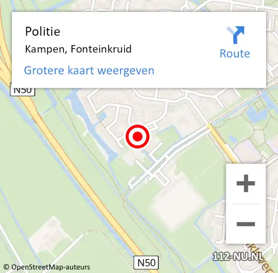 Locatie op kaart van de 112 melding: Politie Kampen, Fonteinkruid op 3 juli 2022 14:24