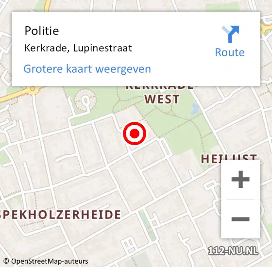 Locatie op kaart van de 112 melding: Politie Kerkrade, Lupinestraat op 3 juli 2022 17:14