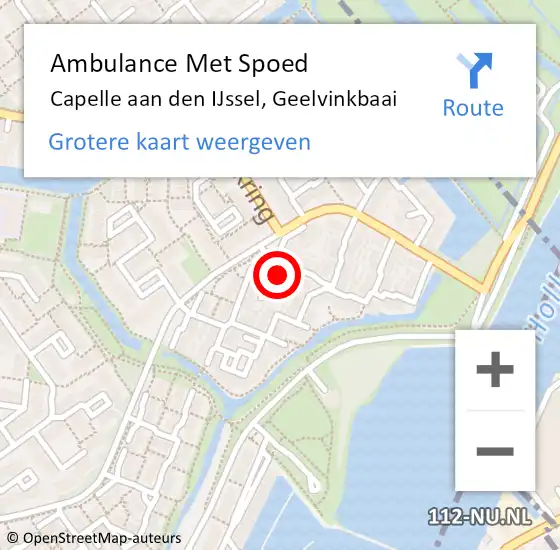 Locatie op kaart van de 112 melding: Ambulance Met Spoed Naar Capelle aan den IJssel, Geelvinkbaai op 3 juli 2022 19:10