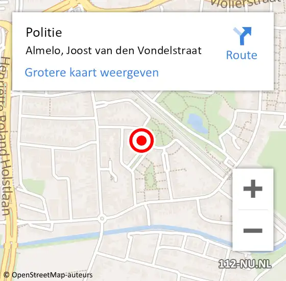 Locatie op kaart van de 112 melding: Politie Almelo, Joost van den Vondelstraat op 3 juli 2022 19:50