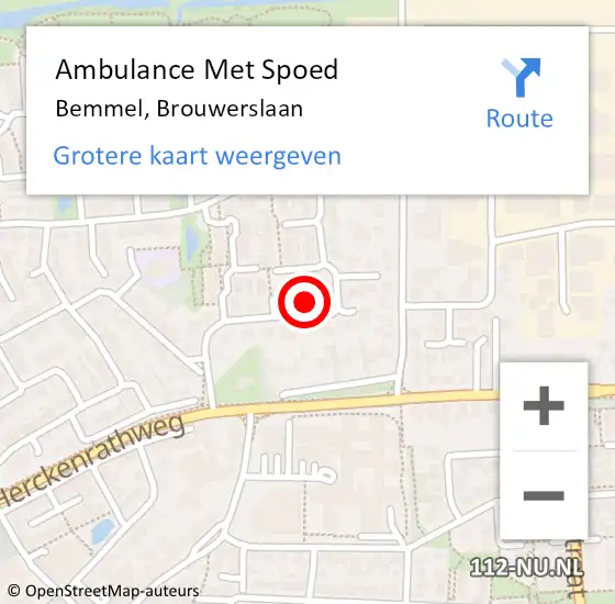 Locatie op kaart van de 112 melding: Ambulance Met Spoed Naar Bemmel, Brouwerslaan op 3 juli 2022 21:54
