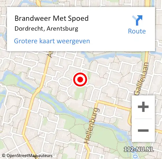 Locatie op kaart van de 112 melding: Brandweer Met Spoed Naar Dordrecht, Arentsburg op 4 juli 2022 00:10