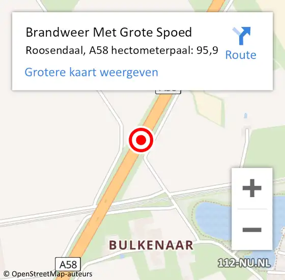 Locatie op kaart van de 112 melding: Brandweer Met Grote Spoed Naar Roosendaal, A58 hectometerpaal: 95,9 op 4 juli 2022 02:49