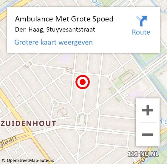 Locatie op kaart van de 112 melding: Ambulance Met Grote Spoed Naar Den Haag, Stuyvesantstraat op 4 juli 2022 10:19