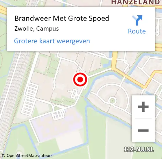Locatie op kaart van de 112 melding: Brandweer Met Grote Spoed Naar Zwolle, Campus op 4 juli 2022 10:59