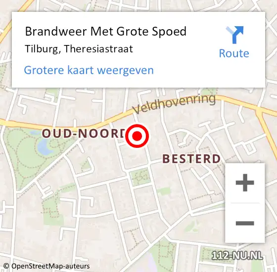 Locatie op kaart van de 112 melding: Brandweer Met Grote Spoed Naar Tilburg, Theresiastraat op 4 juli 2022 12:10