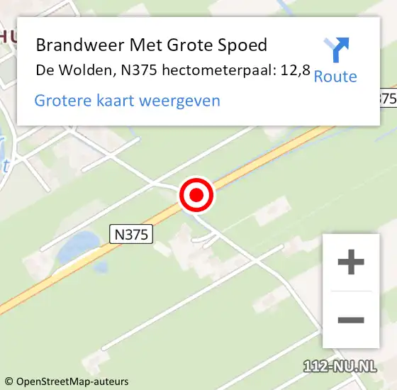 Locatie op kaart van de 112 melding: Brandweer Met Grote Spoed Naar De Wolden, N375 hectometerpaal: 12,8 op 4 juli 2022 14:10