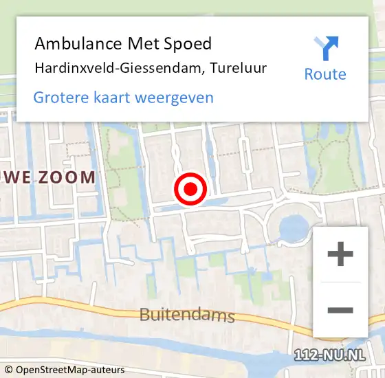 Locatie op kaart van de 112 melding: Ambulance Met Spoed Naar Hardinxveld-Giessendam, Tureluur op 4 juli 2022 15:01