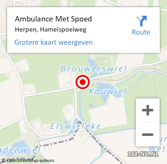 Locatie op kaart van de 112 melding: Ambulance Met Spoed Naar Herpen, Hamelspoelweg op 22 juli 2014 09:38