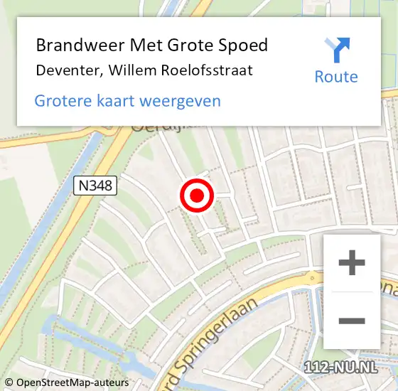 Locatie op kaart van de 112 melding: Brandweer Met Grote Spoed Naar Deventer, Willem Roelofsstraat op 4 juli 2022 16:15