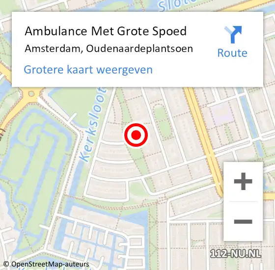 Locatie op kaart van de 112 melding: Ambulance Met Grote Spoed Naar Amsterdam, Oudenaardeplantsoen op 4 juli 2022 16:48