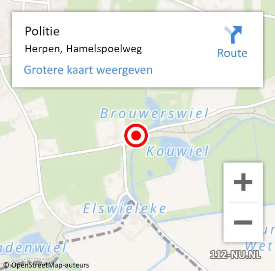 Locatie op kaart van de 112 melding: Politie Herpen, Hamelspoelweg op 22 juli 2014 09:45
