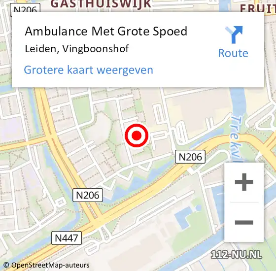 Locatie op kaart van de 112 melding: Ambulance Met Grote Spoed Naar Leiden, Vingboonshof op 4 juli 2022 17:09
