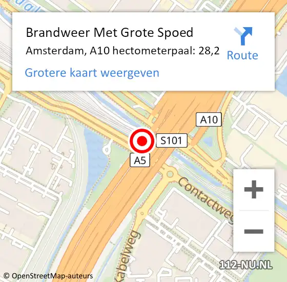 Locatie op kaart van de 112 melding: Brandweer Met Grote Spoed Naar Amsterdam, A10 hectometerpaal: 28,2 op 4 juli 2022 17:35