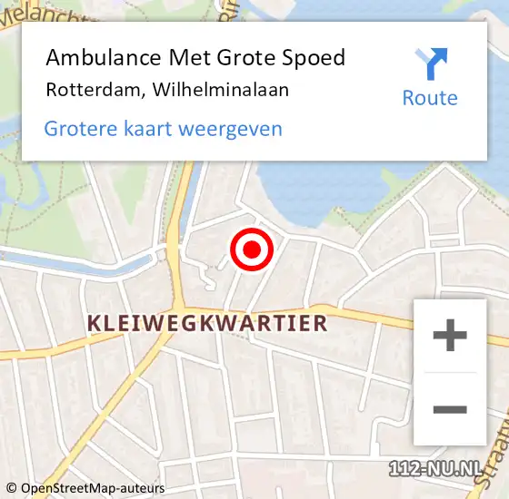 Locatie op kaart van de 112 melding: Ambulance Met Grote Spoed Naar Rotterdam, Wilhelminalaan op 4 juli 2022 18:49