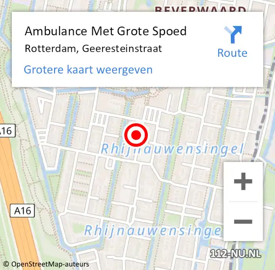 Locatie op kaart van de 112 melding: Ambulance Met Grote Spoed Naar Rotterdam, Geeresteinstraat op 4 juli 2022 19:12