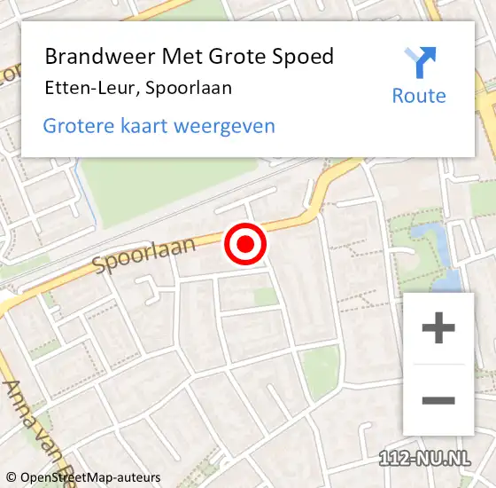 Locatie op kaart van de 112 melding: Brandweer Met Grote Spoed Naar Etten-Leur, Spoorlaan op 4 juli 2022 19:13
