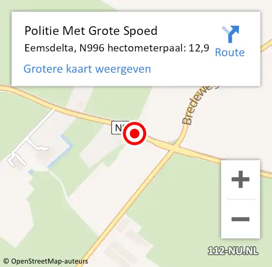 Locatie op kaart van de 112 melding: Politie Met Grote Spoed Naar Eemsdelta, N996 hectometerpaal: 12,9 op 4 juli 2022 20:25