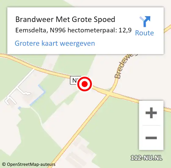 Locatie op kaart van de 112 melding: Brandweer Met Grote Spoed Naar Eemsdelta, N996 hectometerpaal: 12,9 op 4 juli 2022 20:26