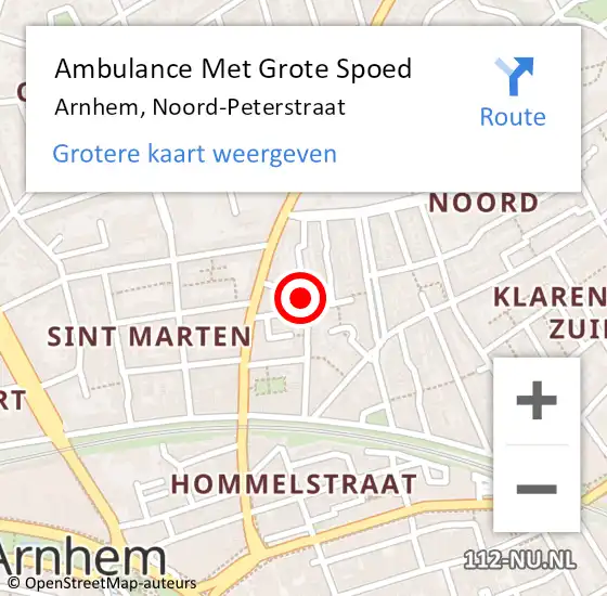 Locatie op kaart van de 112 melding: Ambulance Met Grote Spoed Naar Arnhem, Noord-Peterstraat op 4 juli 2022 21:01