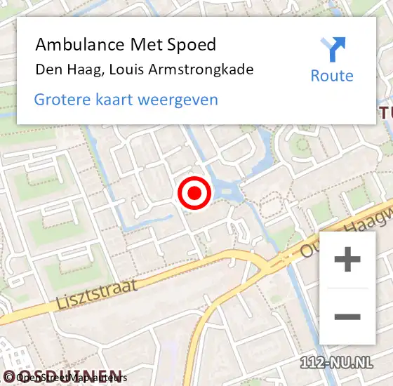 Locatie op kaart van de 112 melding: Ambulance Met Spoed Naar Den Haag, Louis Armstrongkade op 4 juli 2022 22:30