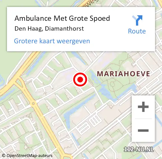 Locatie op kaart van de 112 melding: Ambulance Met Grote Spoed Naar Den Haag, Diamanthorst op 4 juli 2022 23:22