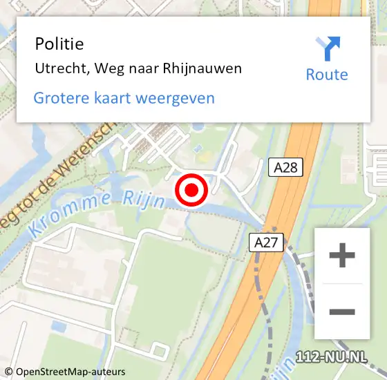Locatie op kaart van de 112 melding: Politie Utrecht, Weg naar Rhijnauwen op 5 juli 2022 02:46