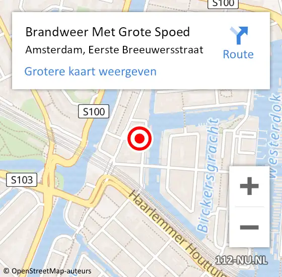Locatie op kaart van de 112 melding: Brandweer Met Grote Spoed Naar Amsterdam, Eerste Breeuwersstraat op 5 juli 2022 10:13