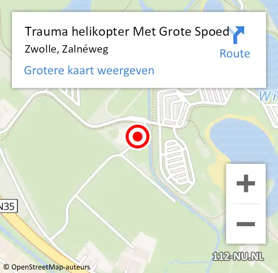 Locatie op kaart van de 112 melding: Trauma helikopter Met Grote Spoed Naar Zwolle, Zalnéweg op 5 juli 2022 10:34