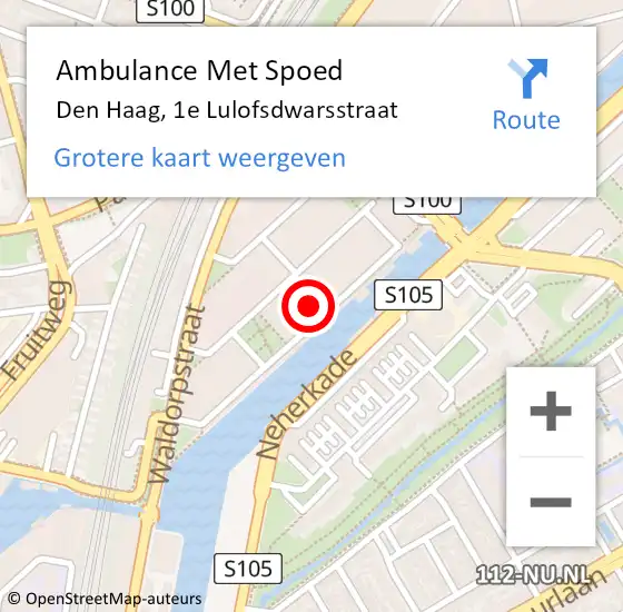 Locatie op kaart van de 112 melding: Ambulance Met Spoed Naar Den Haag, 1e Lulofsdwarsstraat op 5 juli 2022 11:21