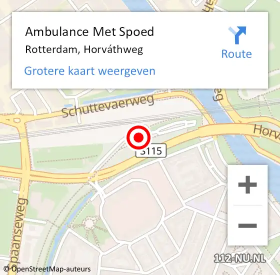 Locatie op kaart van de 112 melding: Ambulance Met Spoed Naar Rotterdam, Horváthweg op 5 juli 2022 12:52