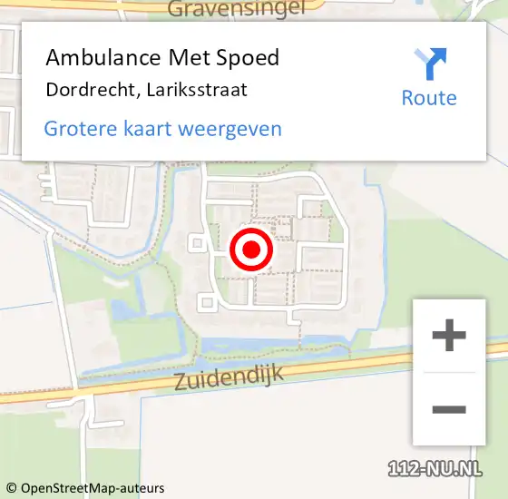 Locatie op kaart van de 112 melding: Ambulance Met Spoed Naar Dordrecht, Lariksstraat op 5 juli 2022 12:52
