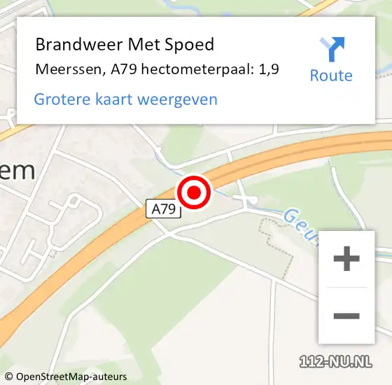 Locatie op kaart van de 112 melding: Brandweer Met Spoed Naar Meerssen, A79 hectometerpaal: 1,9 op 5 juli 2022 15:58